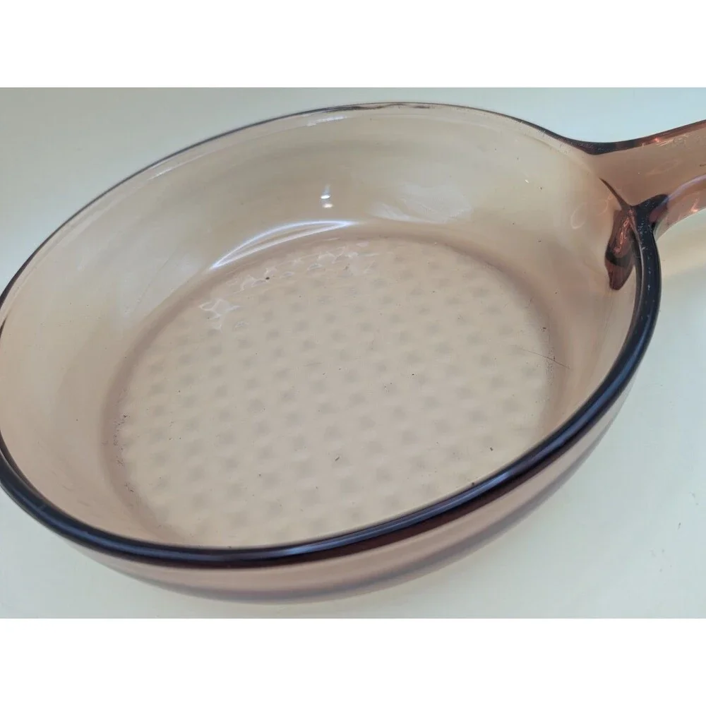 Vtg Corning Ware Visions Amber 7 Inch Frying Pan Waffle Bottom & Pyrex Lid V1.5C